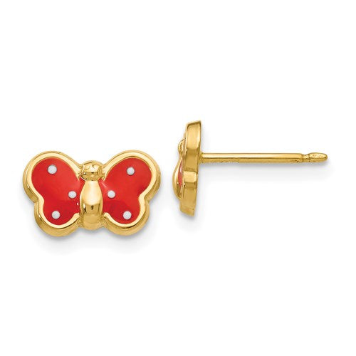 Gold Enameled Butterfly Earrings