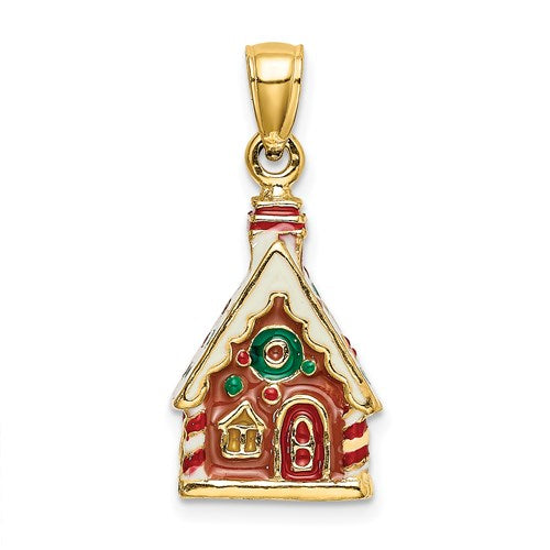 Enameled Gingerbread House Charm in Gold