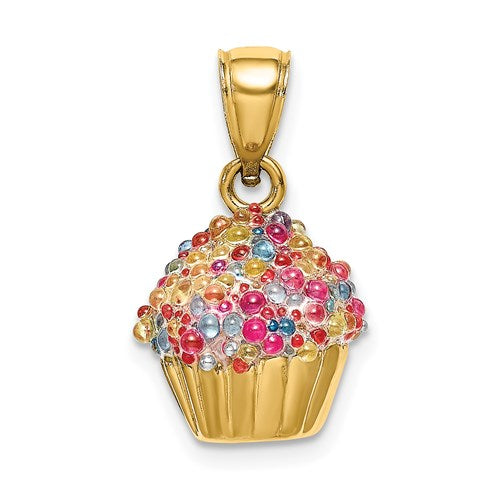 Enameled Cupcake Charm in Gold