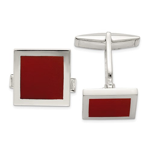 Square Cufflinks in Sterling Silver and Red Agate