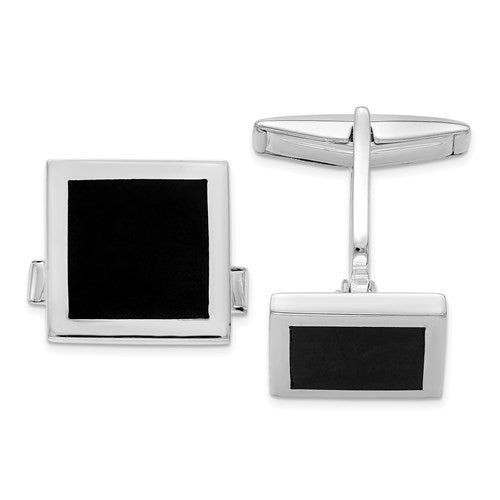 Square Cufflinks in Sterling Silver and Onyx