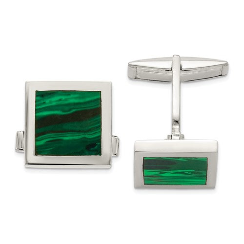 Square Cufflinks in Sterling Silver and Malachite