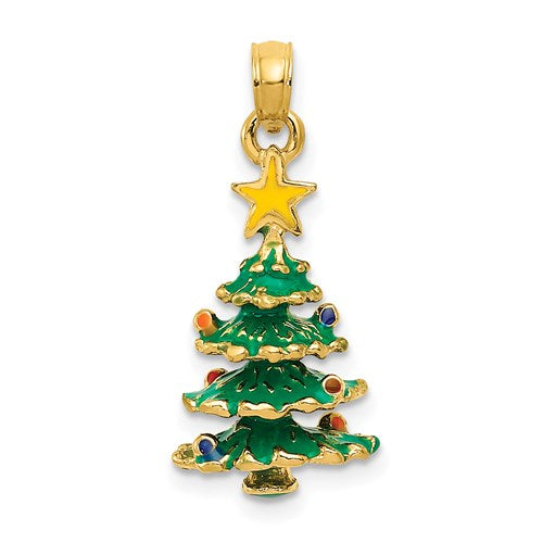 Enameled Christmas Tree Charm in Gold