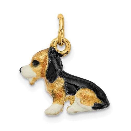 Enameled Beagle Charm in Gold