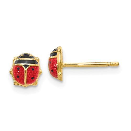 Gold Enameled Ladybug Earrings