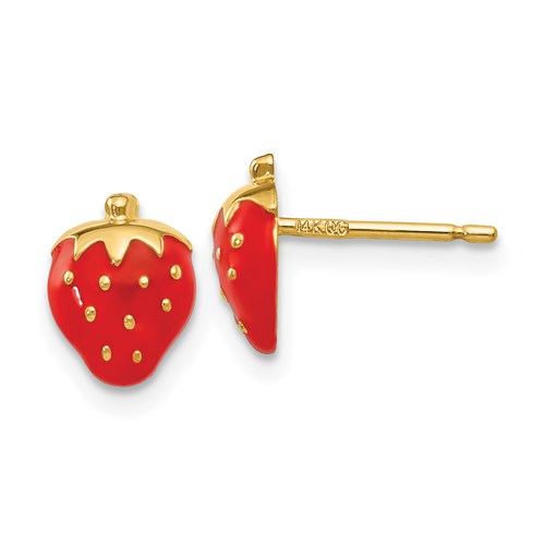 Gold Enameled Strawberry Earrings